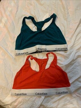 Calvin Klein Teal & Red Racerback Bralettes with Branded Band